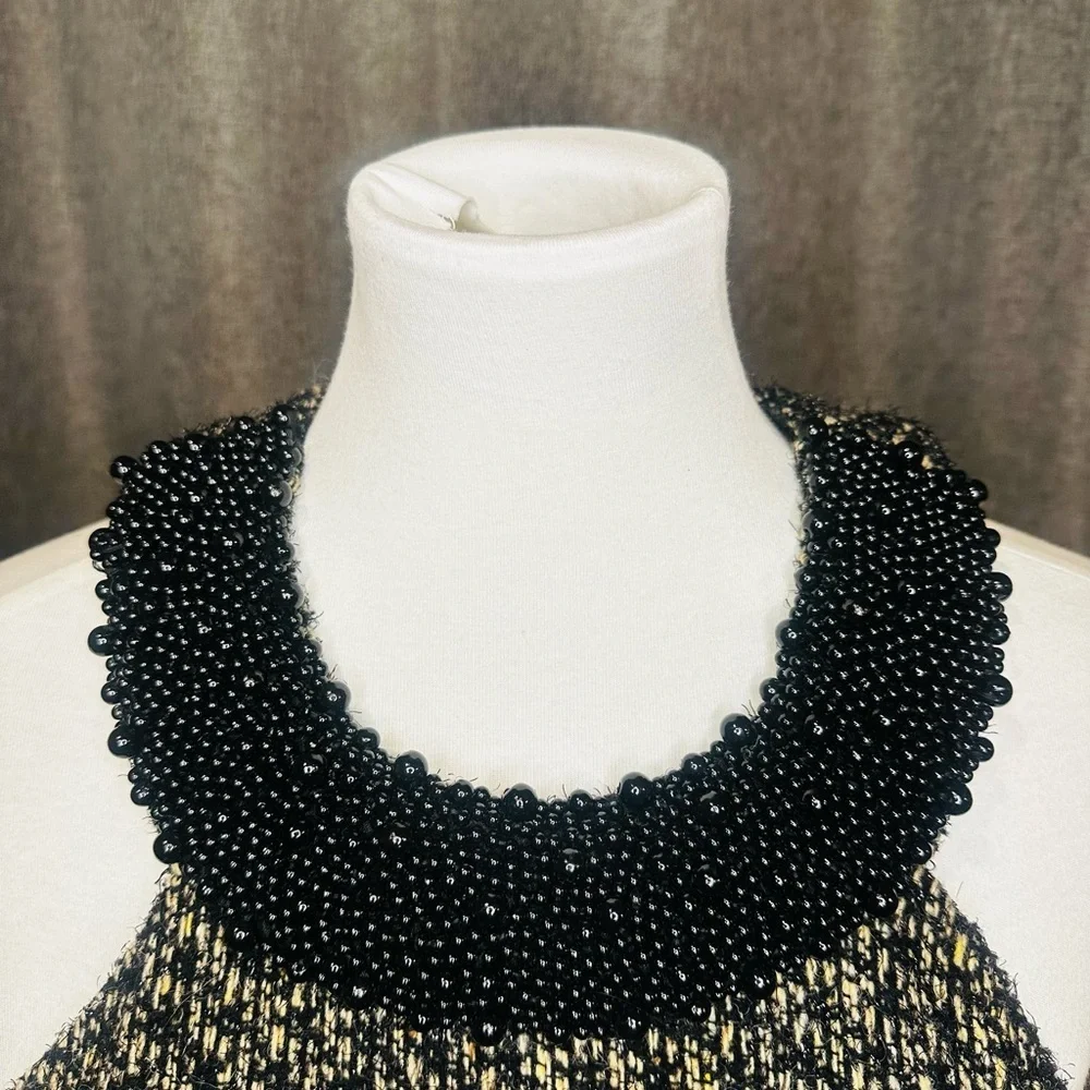 INC International Concepts Black and Gold Tweed Dress with Beaded Collar